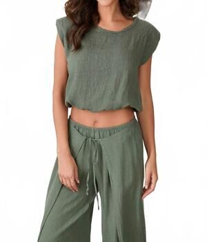 NEW MILIO MILANO cropped linen blouson top in army green
